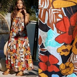 Anthropologie Denyse Tiered Cover Up Floral Tropical Maxi Dress Size XS